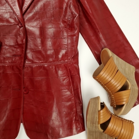 New Identify Red Genuine Leather Embossed Jacket  Sz 8 - Picture 5 of 15